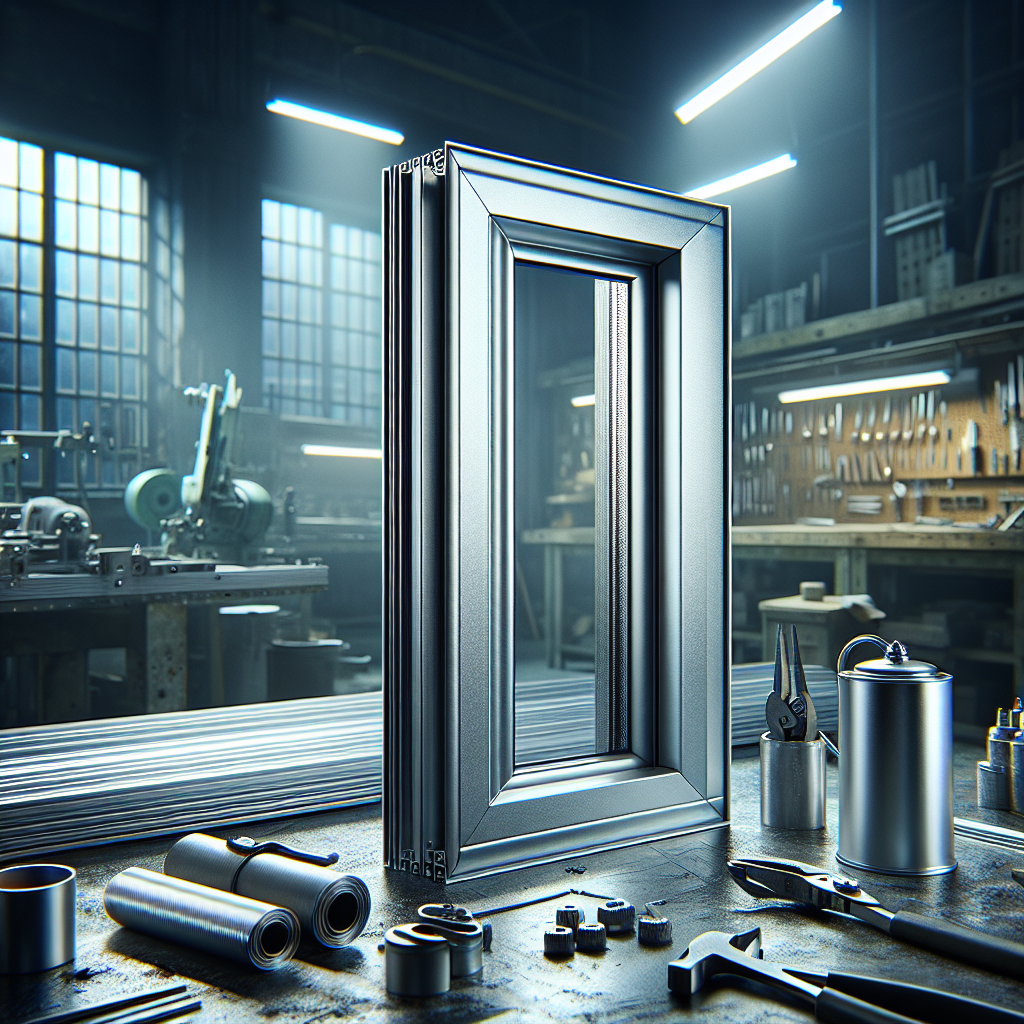 High-quality aluminium door frame by Strugal Maroc displayed in an industrial workshop.