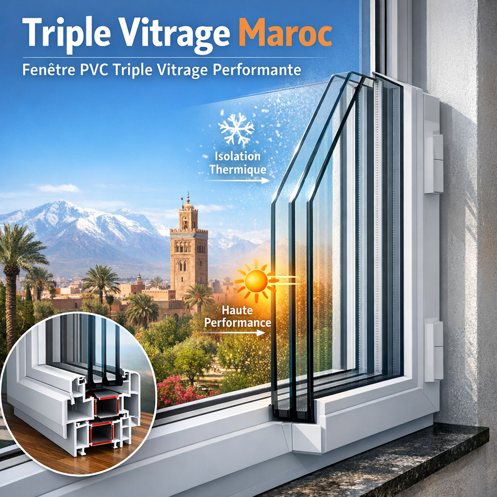High-performance PVC window with triple glazing for superior thermal insulation in Morocco.