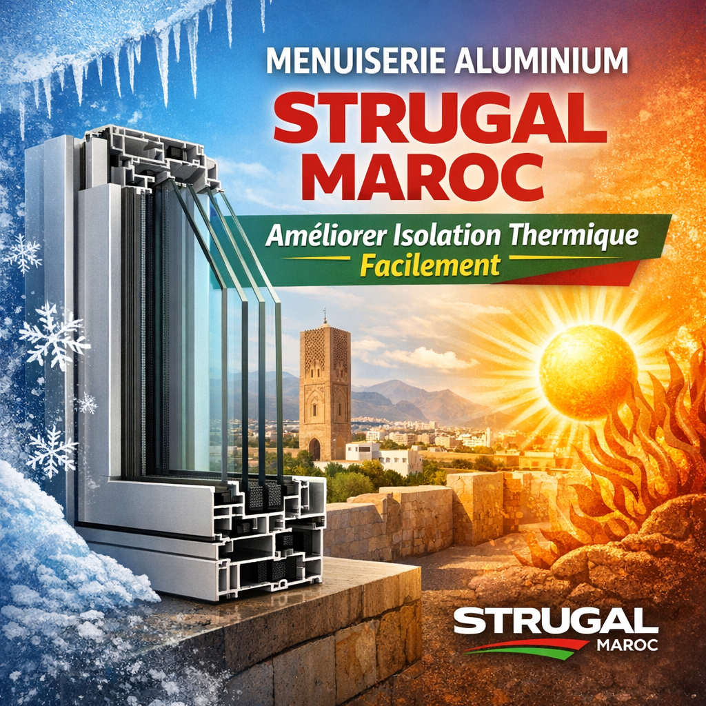 Modern aluminum windows by Strugal Maroc designed to enhance thermal insulation and energy efficiency.